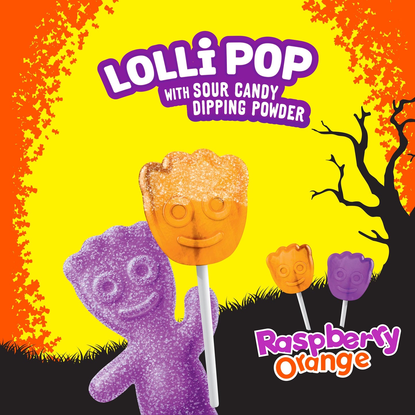 SOUR PATCH KIDS Orange & Purple Halloween Candy Lollipops with Sour Candy Dipping Powder, 20 Lollipops