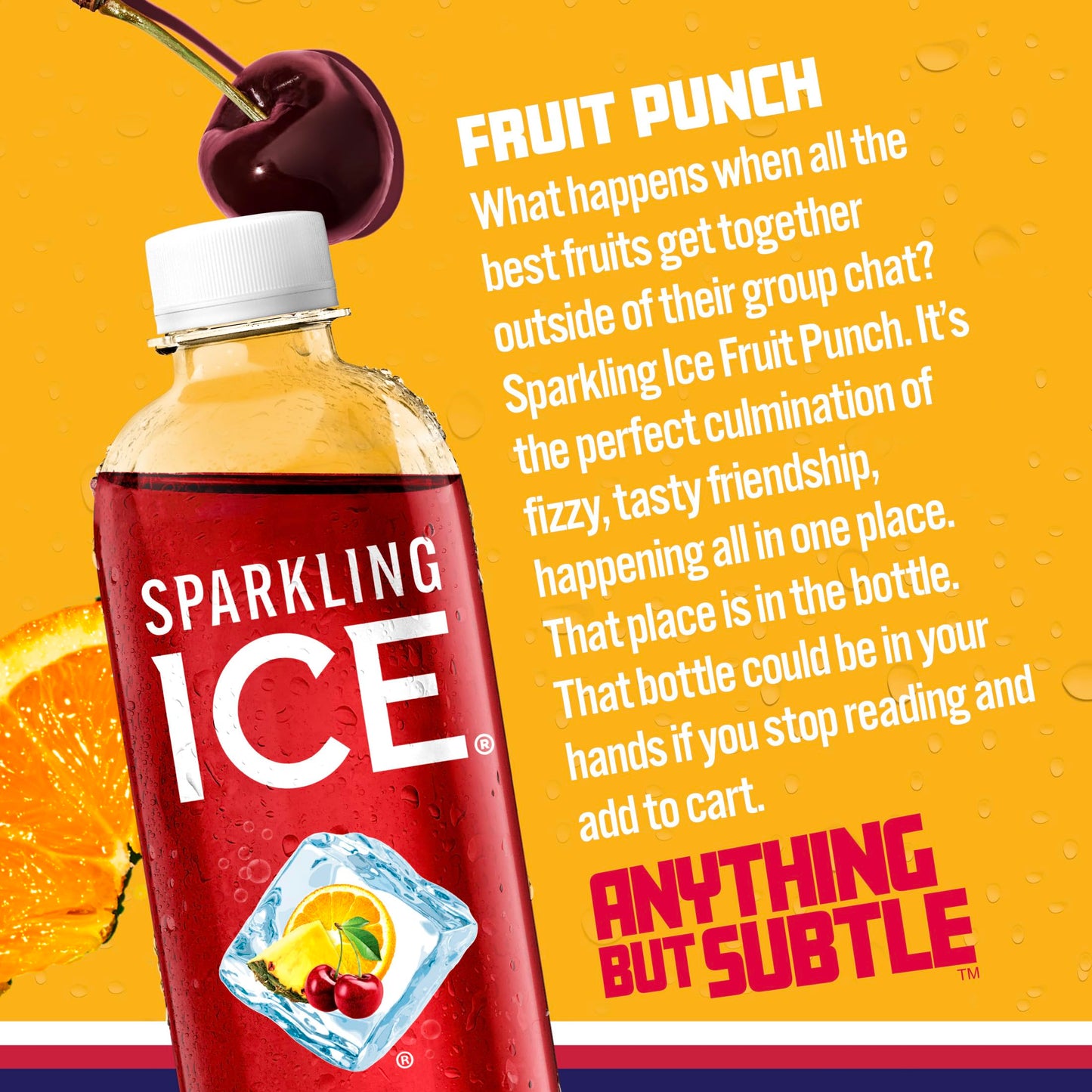 Sparkling Ice Fruit Punch Sparkling Water, Zero Sugar, 17 Fl Oz Bottles, Pack of 12