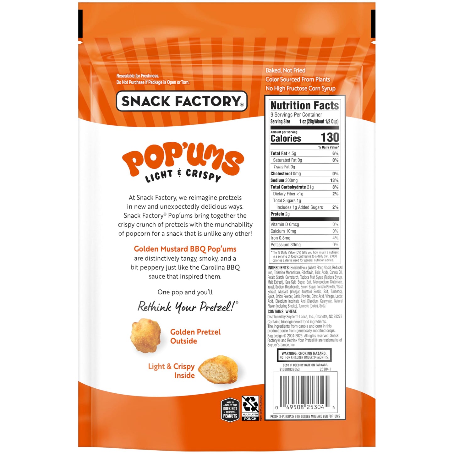 Snack Factory Popums Golden Mustard BBQ Pretzel Snacks, 9 Oz Bag