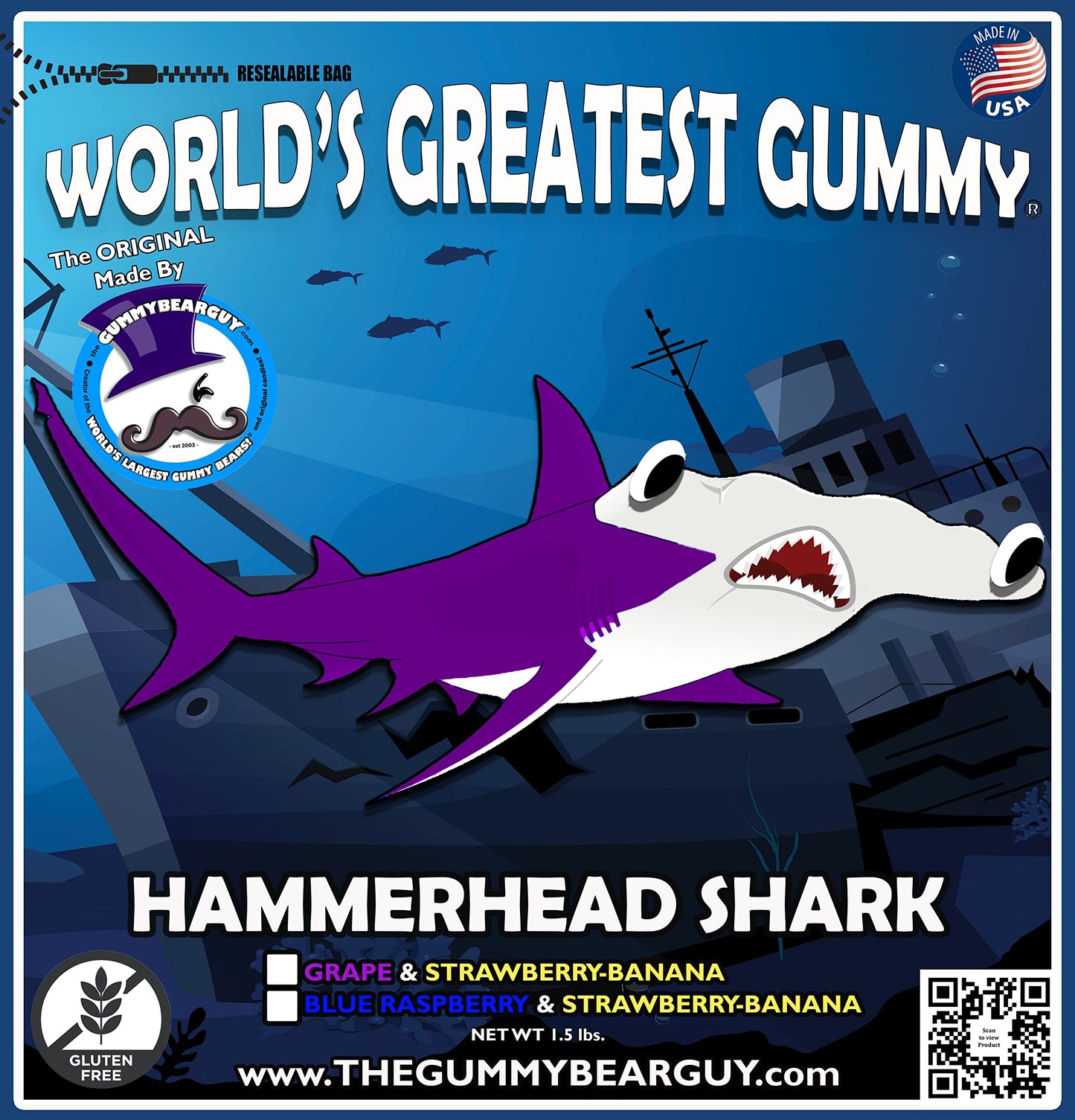The Gummy Bear Guy Gummy Hammerhead Shark 24 Ounces Multicolor