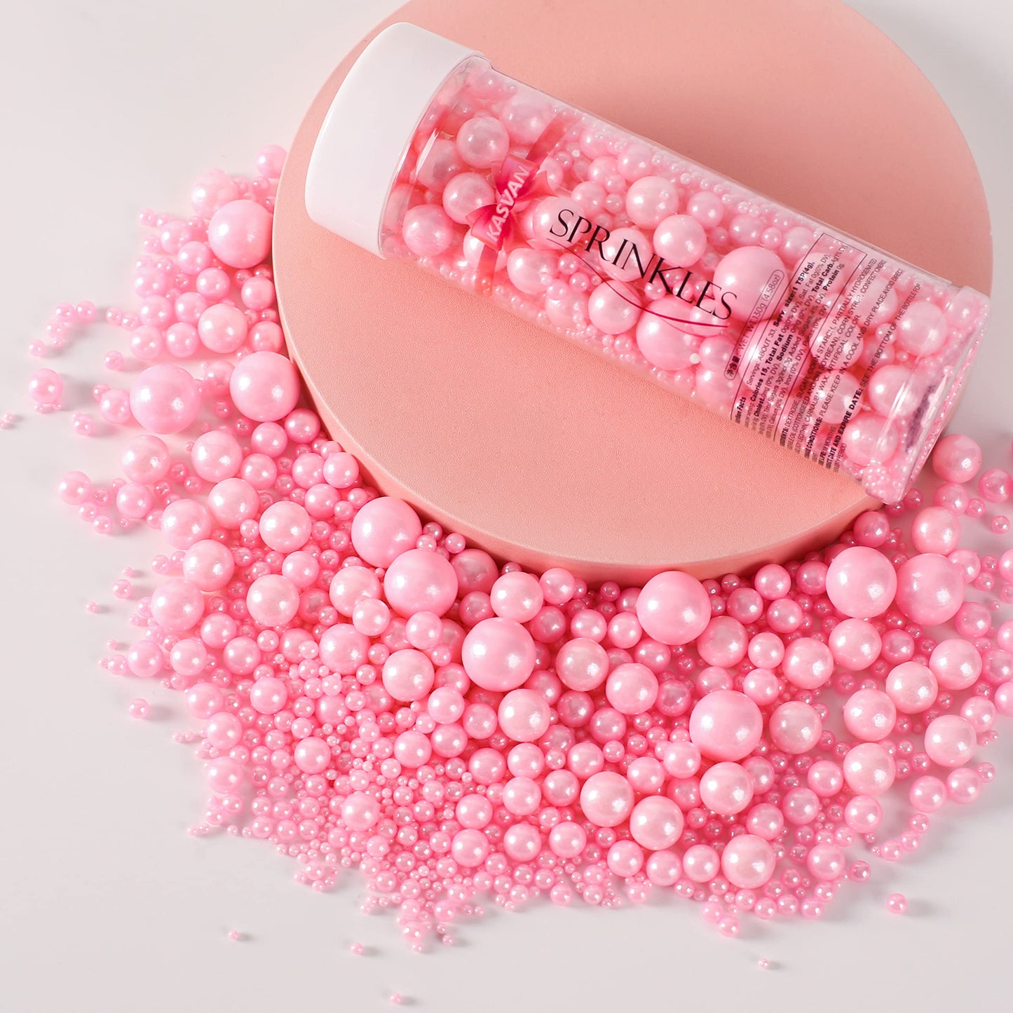 KASVAN Pink Pearl Sugar Sprinkles - Edible Candy Pearls, 130g, Baking Cake Decorations, Ice Cream Toppings, Wedding Supplies