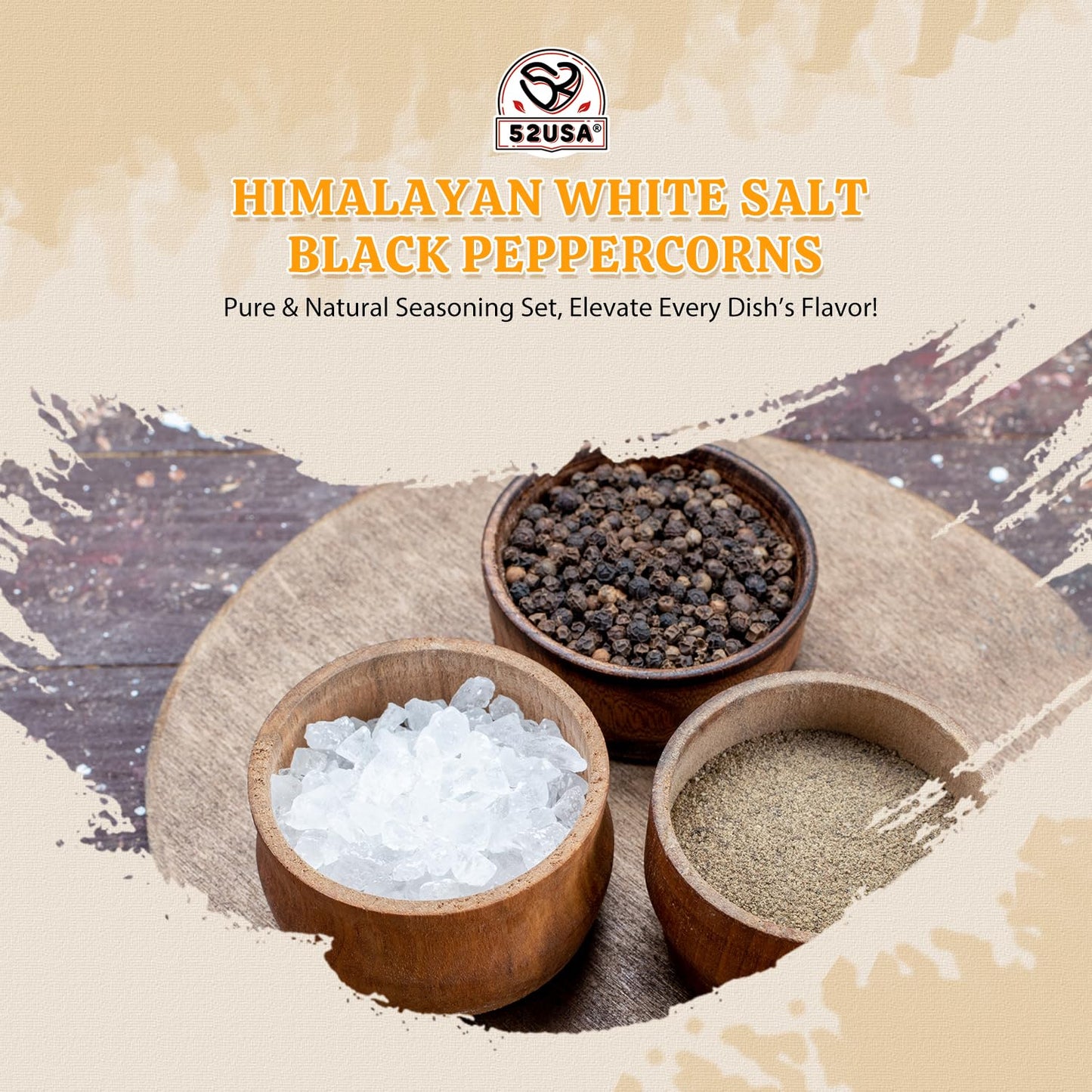 52Usa Himalayan White Salt (Coarse Grain) 39 Oz + Whole Black Peppercorns 18 Oz, Salt And Pepper Grinder, Black Peppercorn Refil