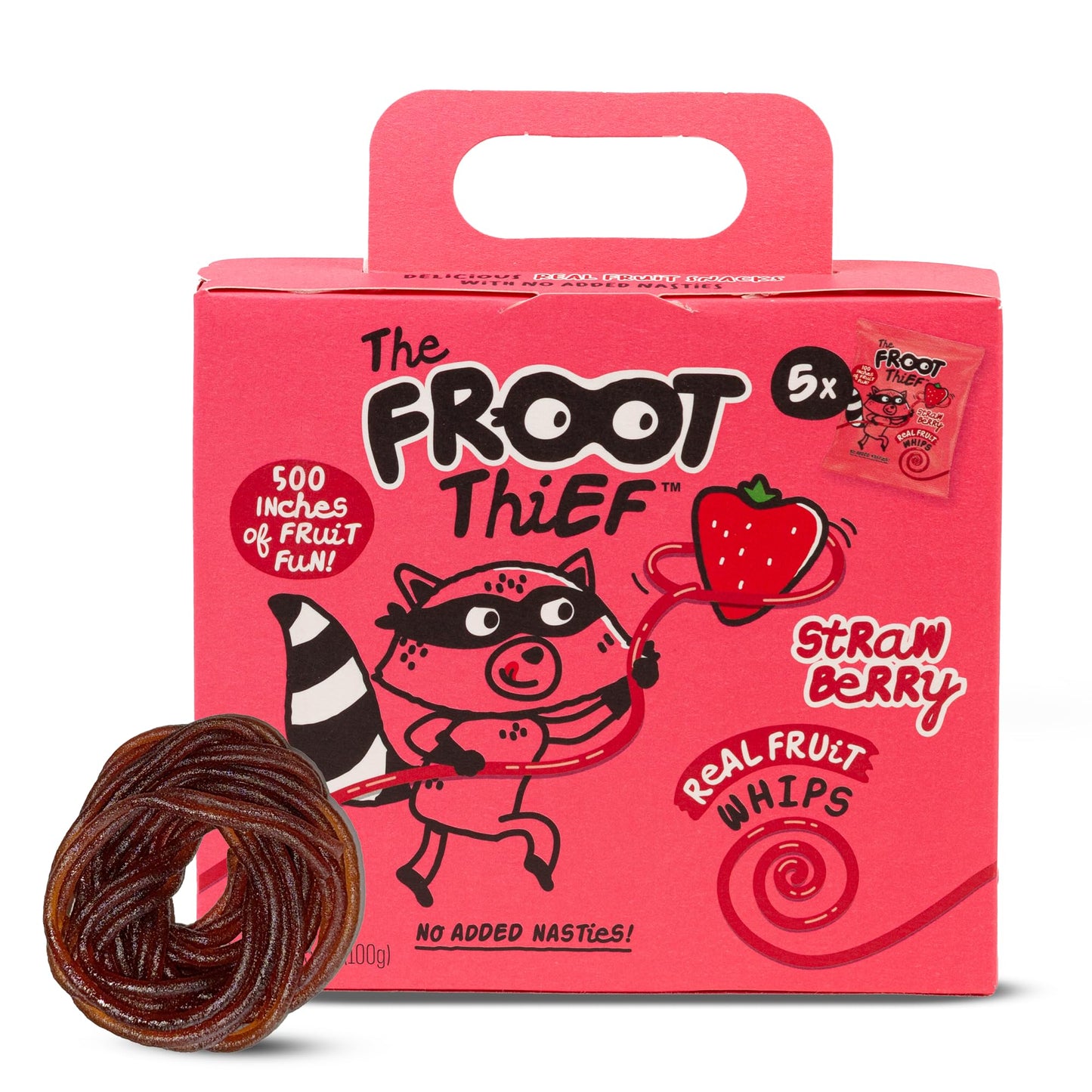 The Froot Thief Real Fruit Snack Whips, Strawberry, Nut Free, Perfect For School Lunches And Snacks, Individual Bags Kids Snacks, 5 Pack