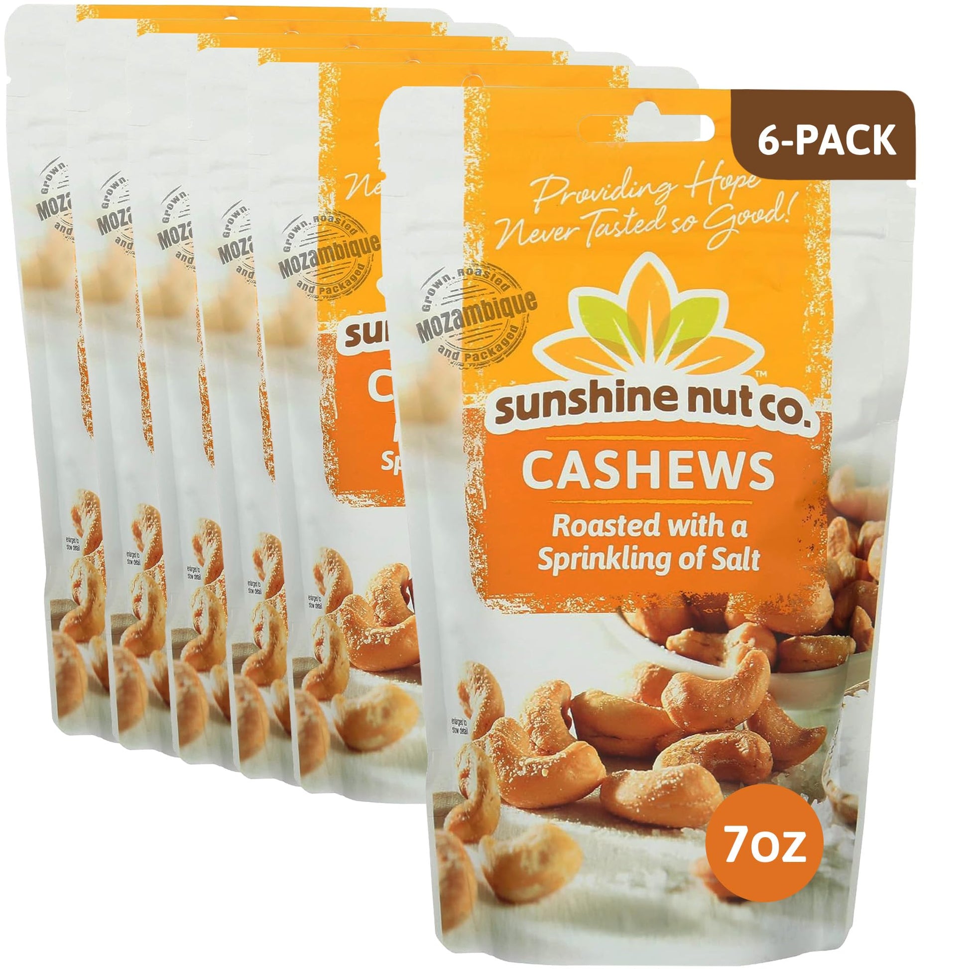Sunshine Nut Company Whole Roasted Lightly Salted Cashews, Sprinkling of Salt Flavor, 6 Pack, 7 oz. Each, Gluten Free, Peanut Fr