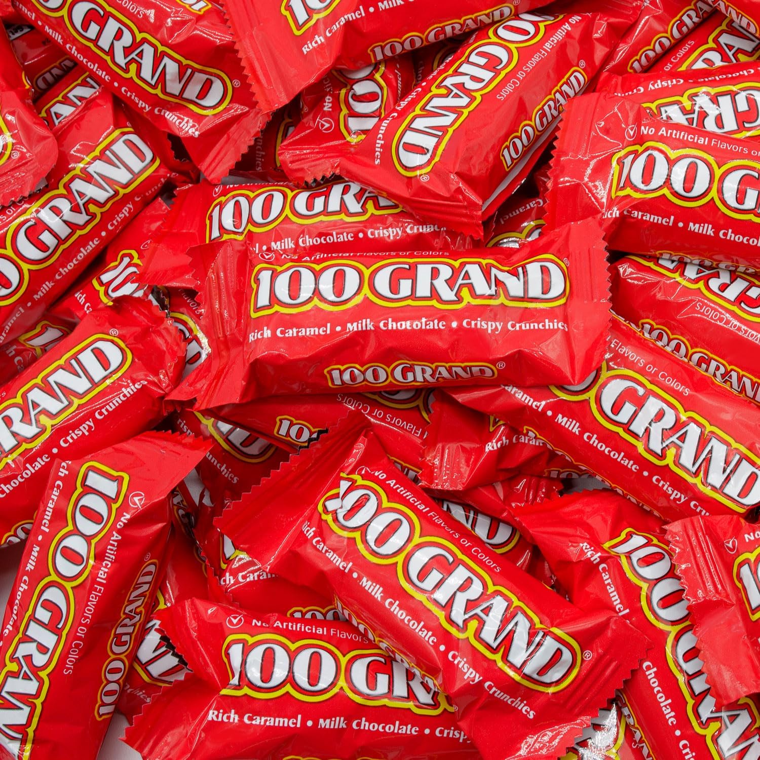 100 Grand Candy Bar Fun Size 1 lb - Anti Melt Pack, Bulk Candies in Resealable Bag, Individually Wrapped (20 Pieces)