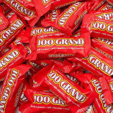 100 Grand Candy Bar Fun Size 1 lb - Anti Melt Pack, Bulk Candies in Resealable Bag, Individually Wrapped (20 Pieces)