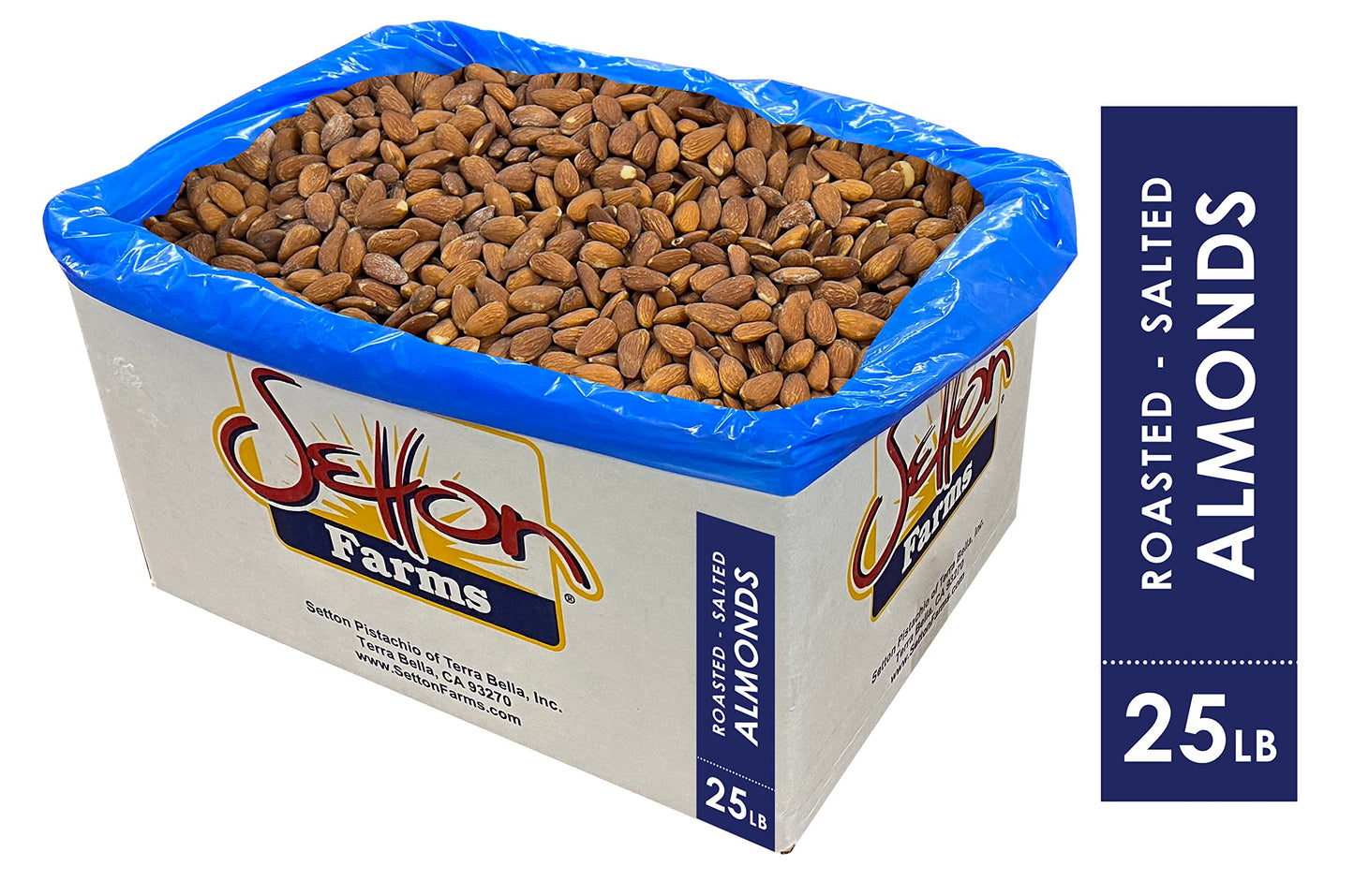 Setton Farms Roasted Salted Almonds, 25 Lbs Bulk Case, Kosher Nuts