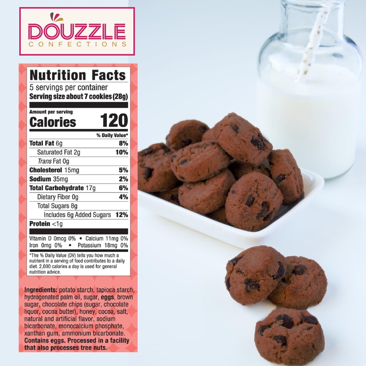 Douzzle Gluten Free Cookies, Bite Size Double Fudge Chocolate Chip (5 Oz - Pack Of 1) Non Gebrokts Kosher For Passover Food Snac