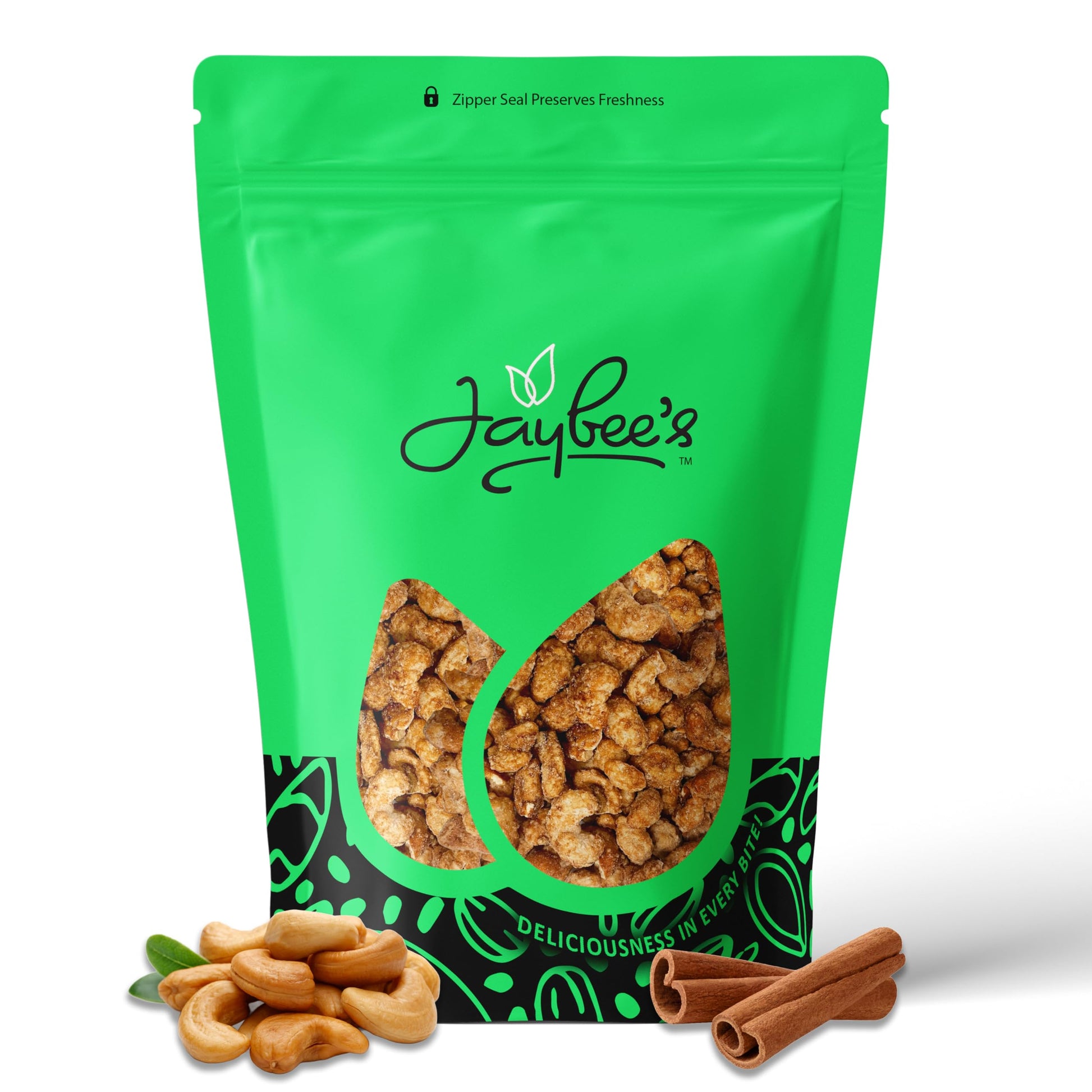 Jaybees Cinnamon Toffee Cashews, Kettle Cooked Flavored Nuts, Sweet & Crunchy Snack, 2 Pound Resealable Bag