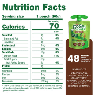 Gogo Squeez Fruit On The Go Organic, Apple Cinnamon, 3.2 Oz (Pack Of 48), Unsweetened Organic Fruit Snacks For Kids, Gluten Free