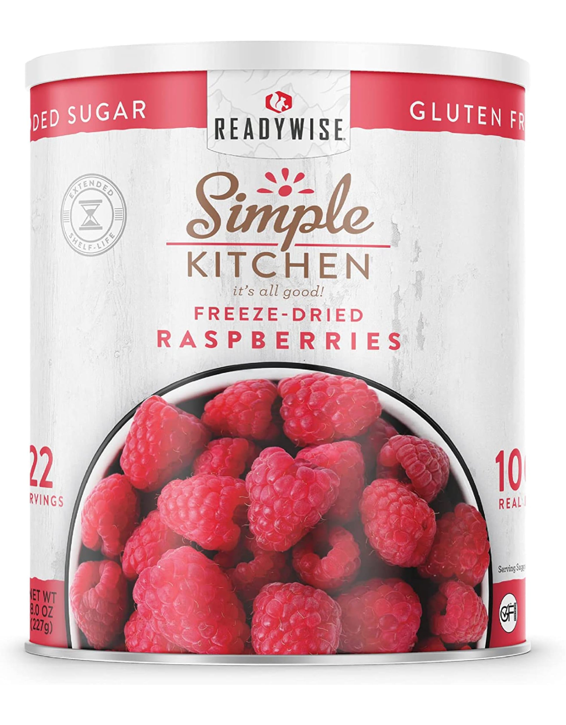 READYWISE - Simple Kitchen Freeze Dried Raspberries, 22 Servings, Vegan, Gluten Free, Healthy Snack, Survival Food, Dried Fruit,