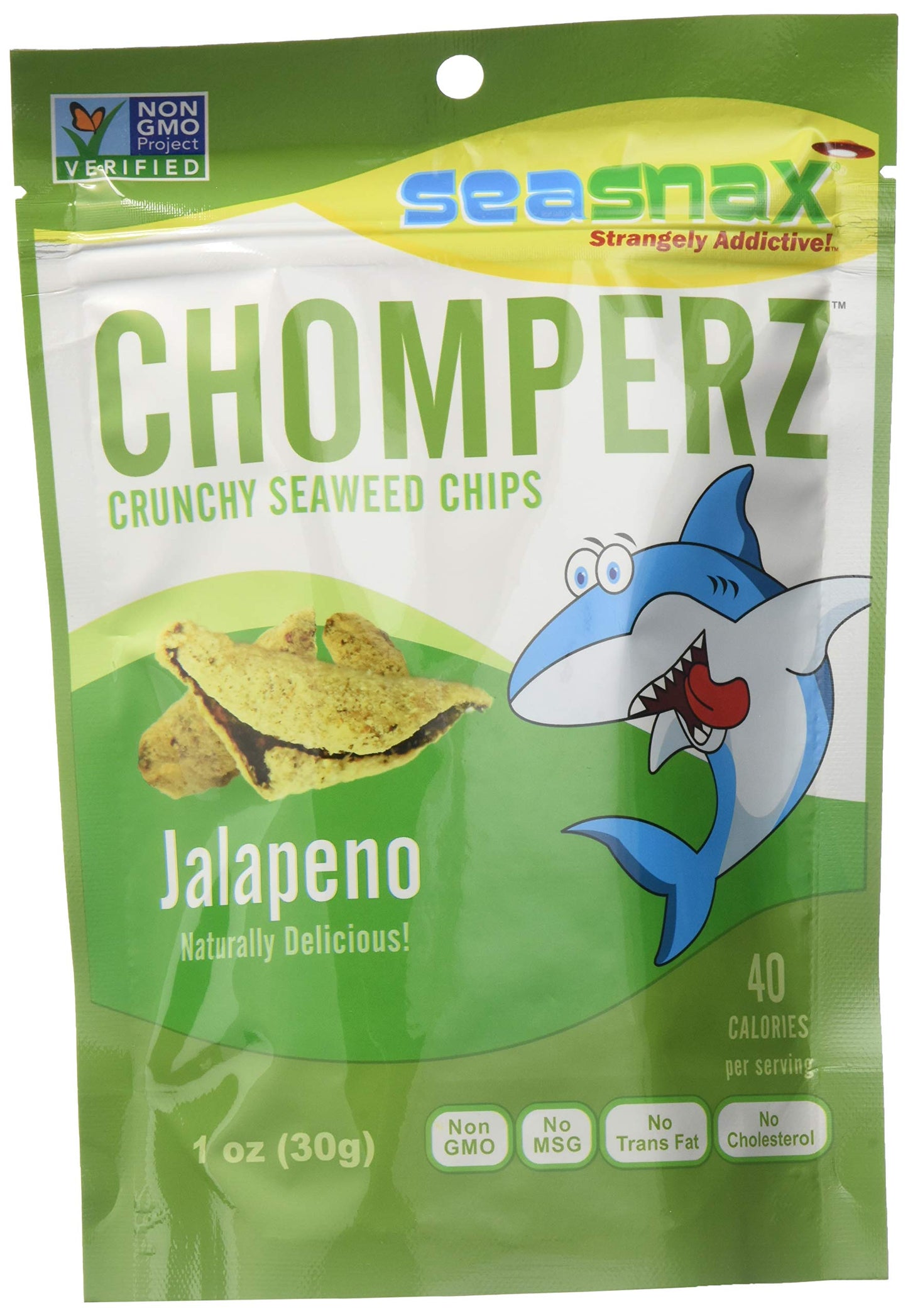 Seasnax Chomperz Crunchy Seaweed Chips, Jalapeno, 1 Ounce (Pack Of 8)