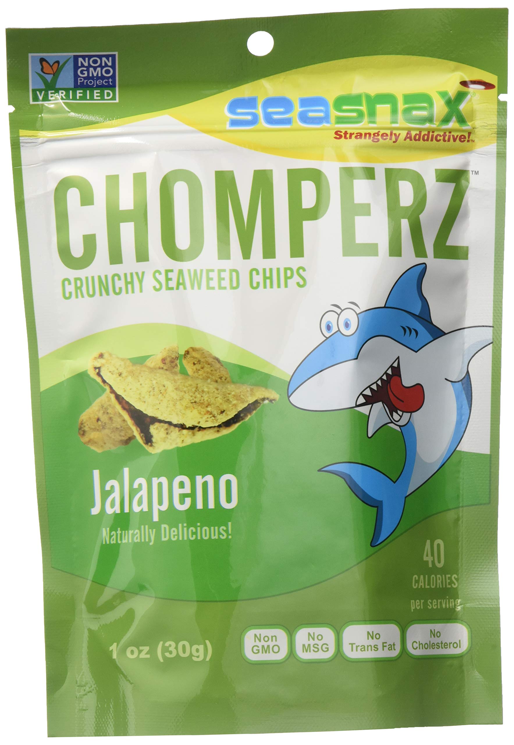 Seasnax Chomperz Crunchy Seaweed Chips, Jalapeno, 1 Ounce (Pack Of 8)