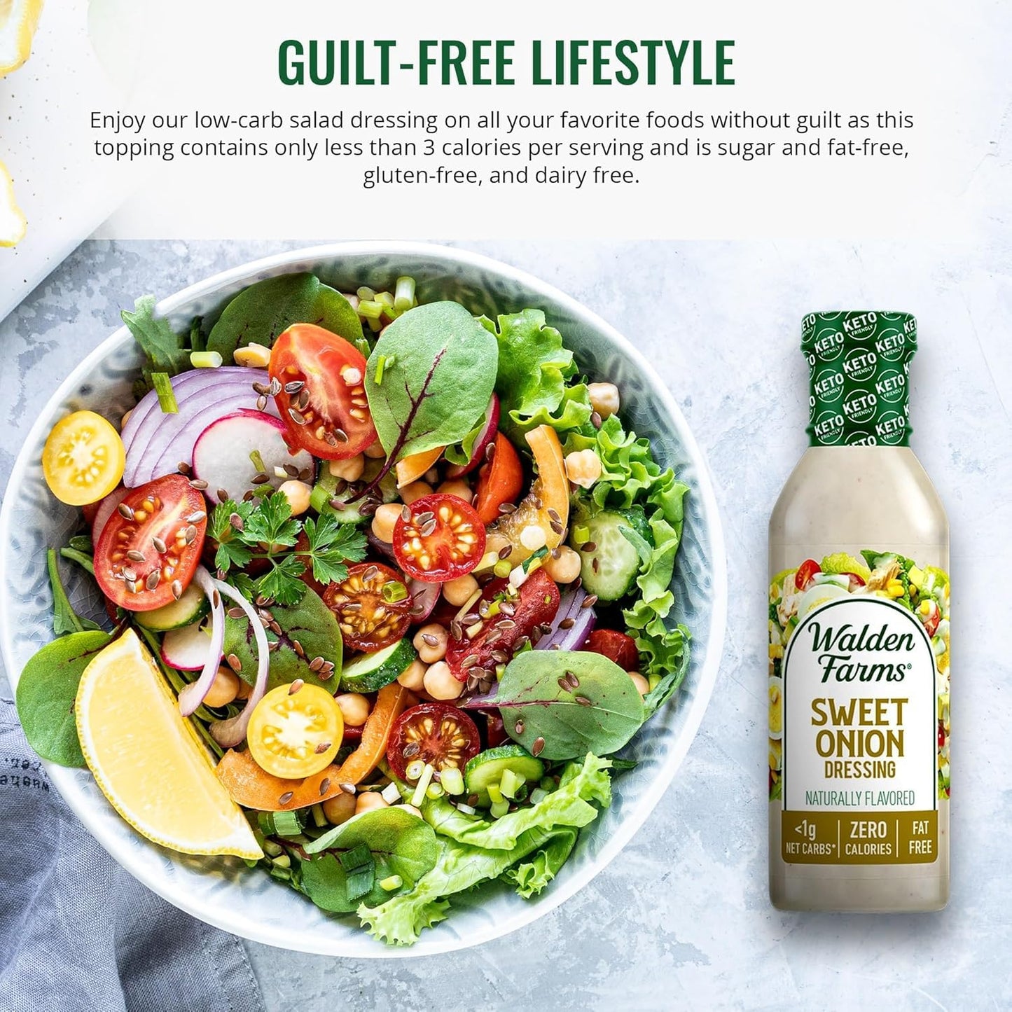 Walden Farms Sweet Onion Dressing - Low Carb, Sugar-Free, 12 Fl Oz Bottle