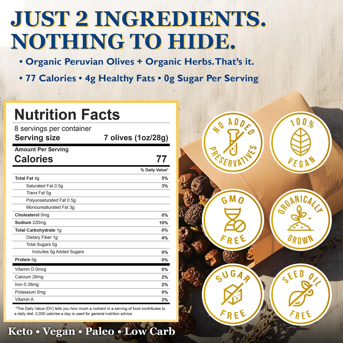 NaturalZing Organic Peruvian Dried Black Olives, Raw & Herb-Infused, Pitted, 8 oz