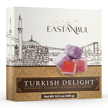 Eastanbul Turkish Delight, 10.5oz, Turkish Delights Candy Assorted Strawberry, Blackberry, Raspberry & Blueberry Flavor, Interna