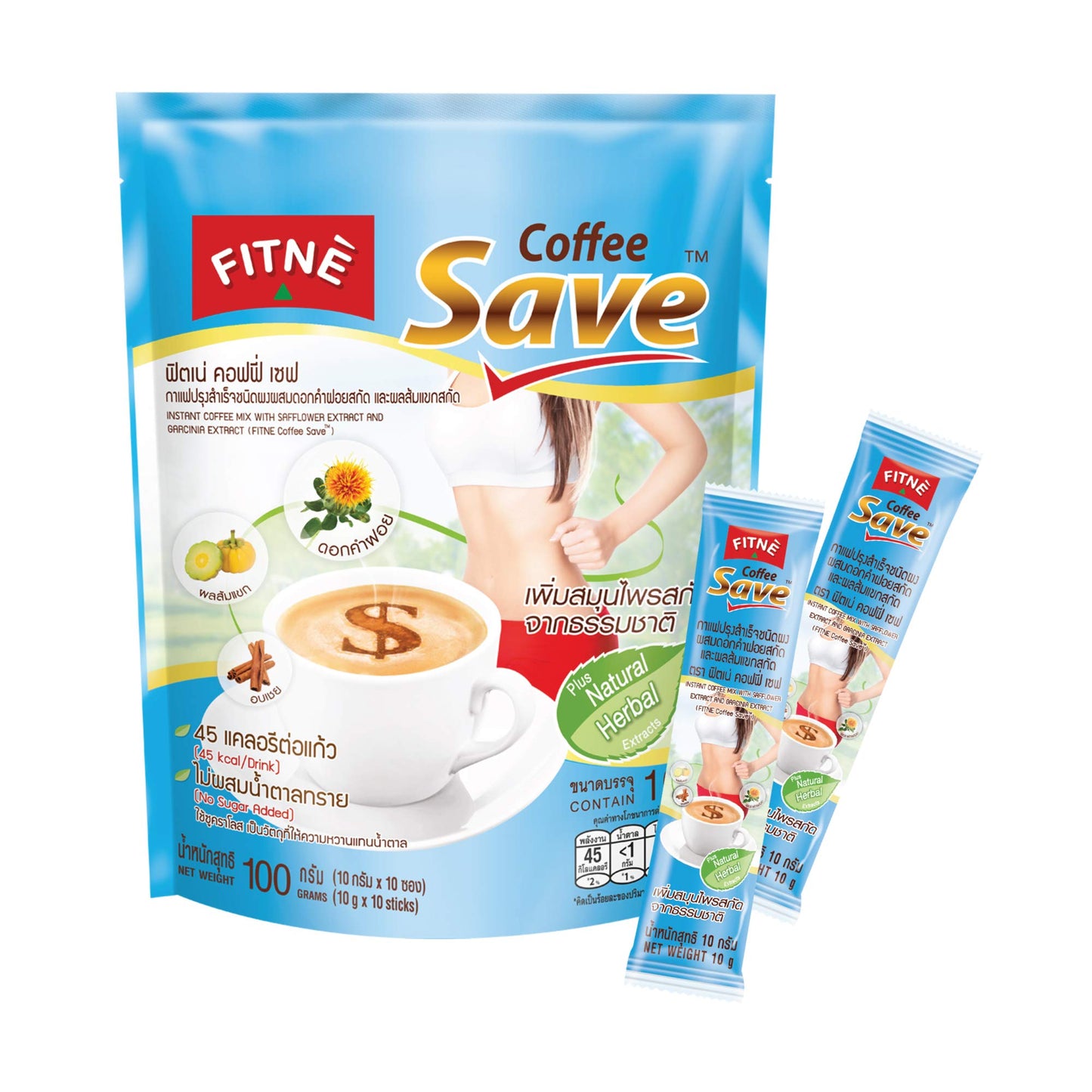 FITNÈ Instant 3 In 1 Coffee Packets with Herbs, Cinnamon & Garcinia, 10 Count, No Sugar, Spice Latte Blend
