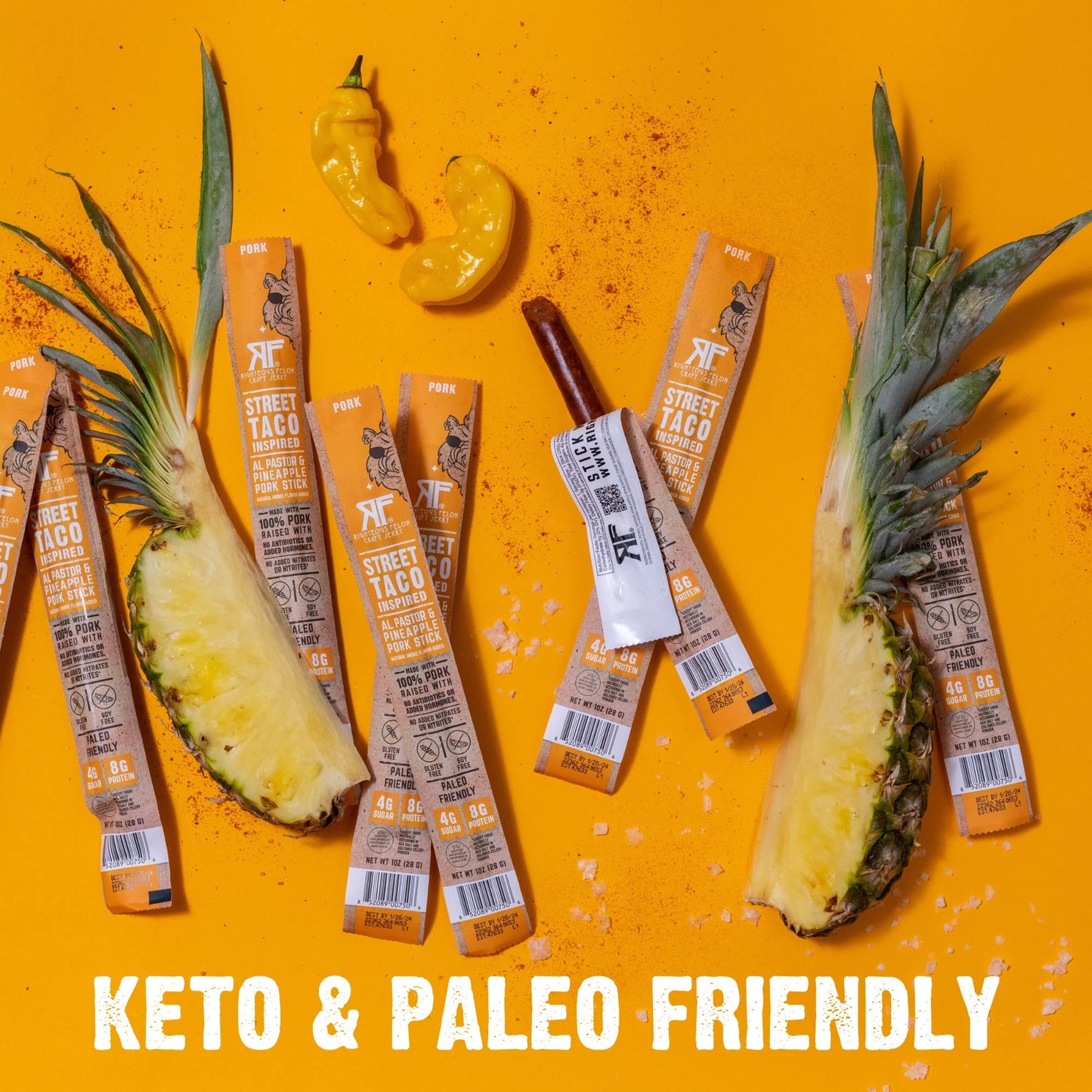 Righteous Felon Meat Sticks | 100% Pork Sticks | Gluten Free & Keto Meat Sticks | Low Sugar & High Protein Meat Sticks | Healthy