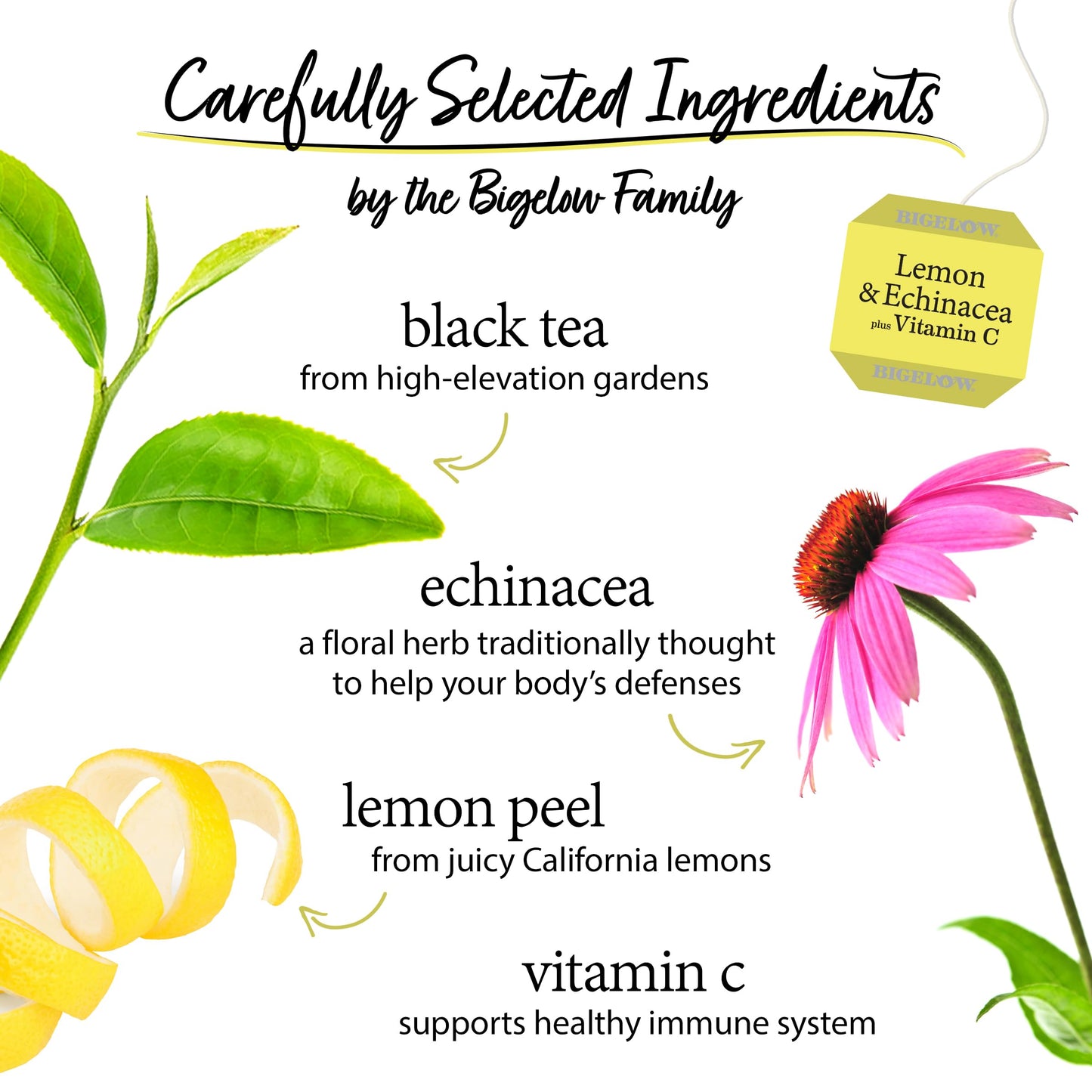 Bigelow Tea Lemon & Echinacea Plus Vitamin C Black Tea, Caffeinated Tea With Lemon And Echinacea, 18 Count Box (Pack Of 6), 108 Total Tea Bags