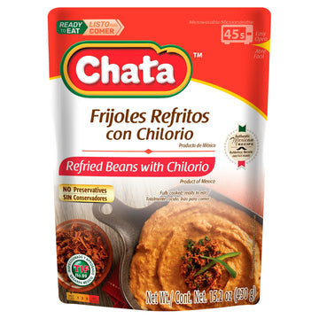 Chata Refried Beans with Pork Chilorio, 15.2 oz, Pack of 12