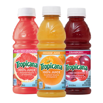 Tropicana Juice Beverage, 3-Flavor Variety Pack, 10 Fl Oz (Pack Of 24) Cranberry Beverage, Orange Juice, Ruby Red Grapefruit Jui