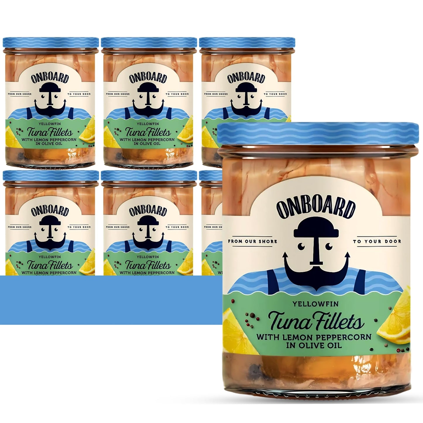 ONBOARD Yellowfin Tuna Fillets, Mediterranean Seafood Diet, 1.05 oz (Pack of 6), Healthy Ready-to-Eat Snacks, Glass Jar