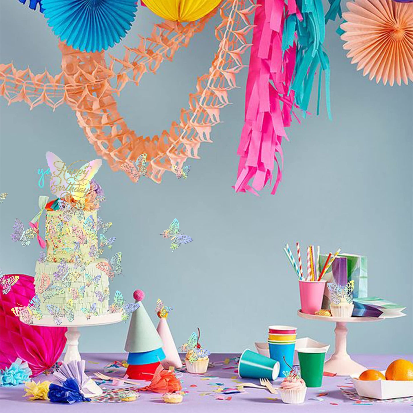 21 Pcs Butterfly Happy Birthday Cake Topper With Hollow Butterly Cupcake Toppers Butterfly Cupcake Picks For Baby Shower Kids Bo