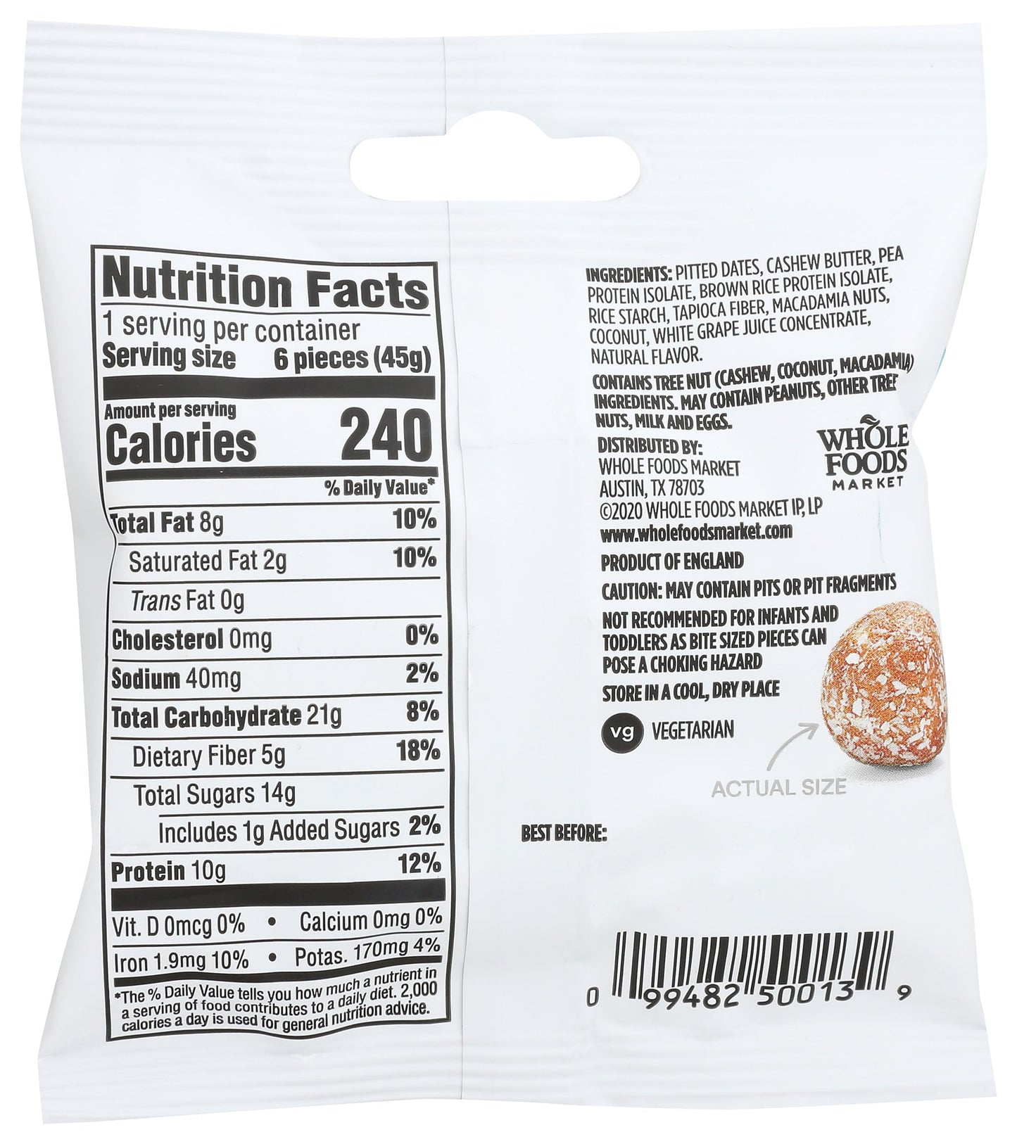 365 by Whole Foods Market, Protein Chewy Bites Coconut Macadamia, Single Serving 1.58 Ounce
