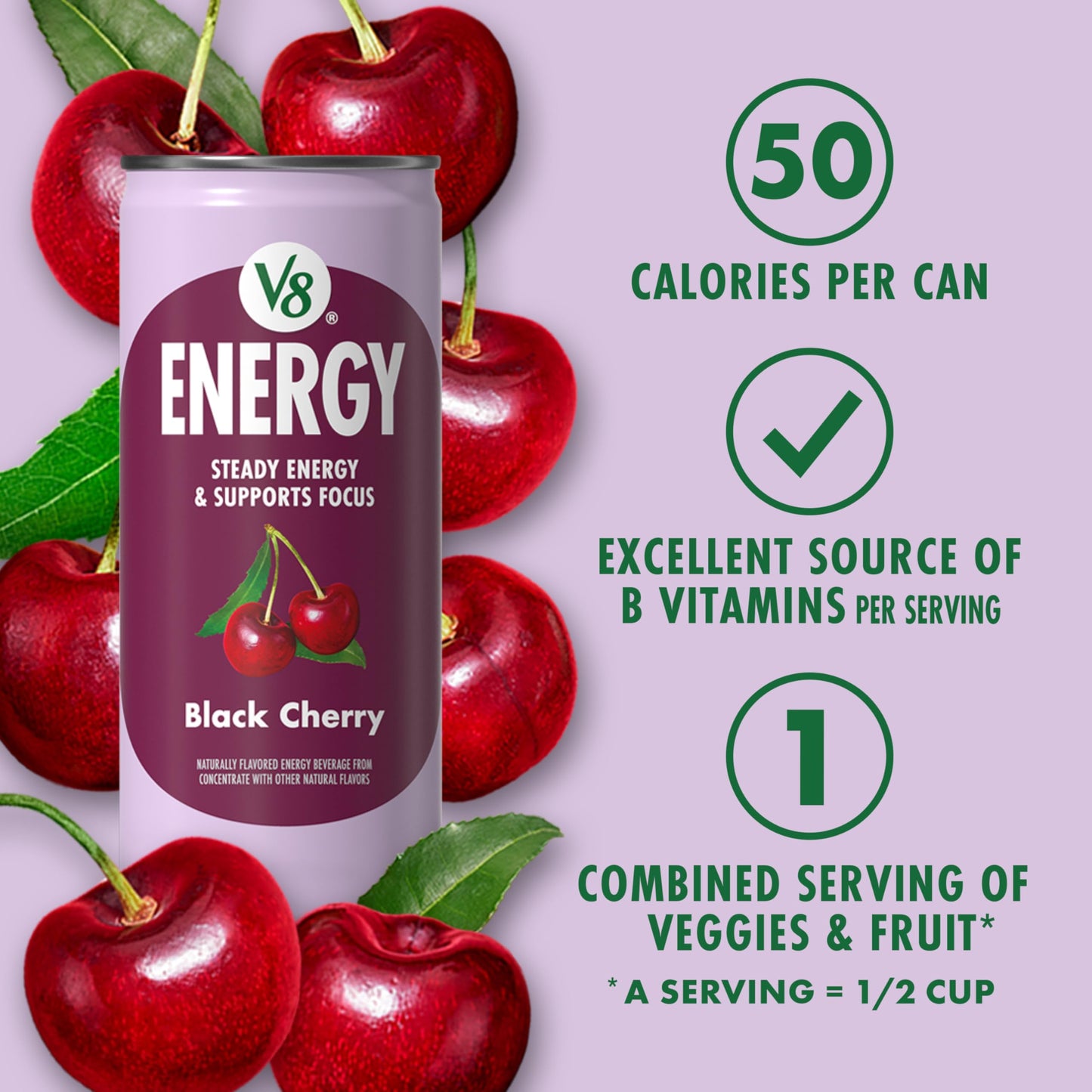 V8 Energy Black Cherry Energy Drink  8 fl oz Can (24 Pack)