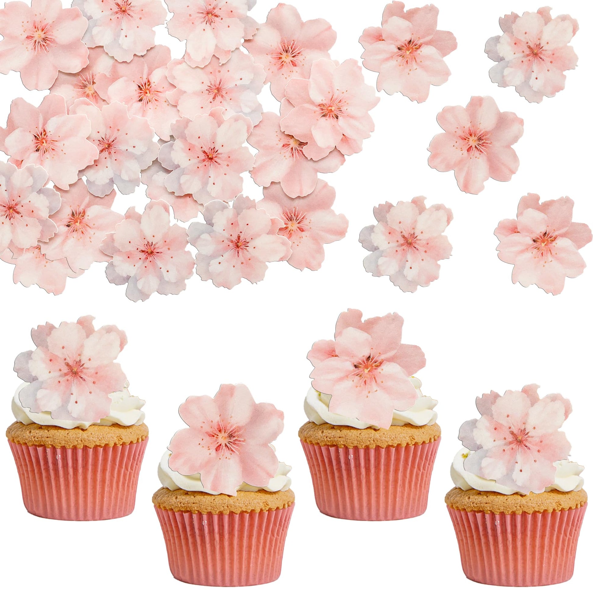 Ephlyn 54Pcs Edible Cherry blossom Cupcake Toppers Spring Bridal Engagement Baby Shower Birthday Party Cupcake Picks Anniversary