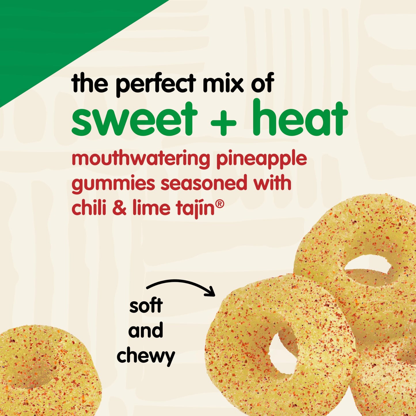 Snak Club Tajin Pineapple Rings Gummy Candy, Fruit Candy Gummies with Chili and Lime Seasoning, Mild, Gluten-Free and Vegan Snac