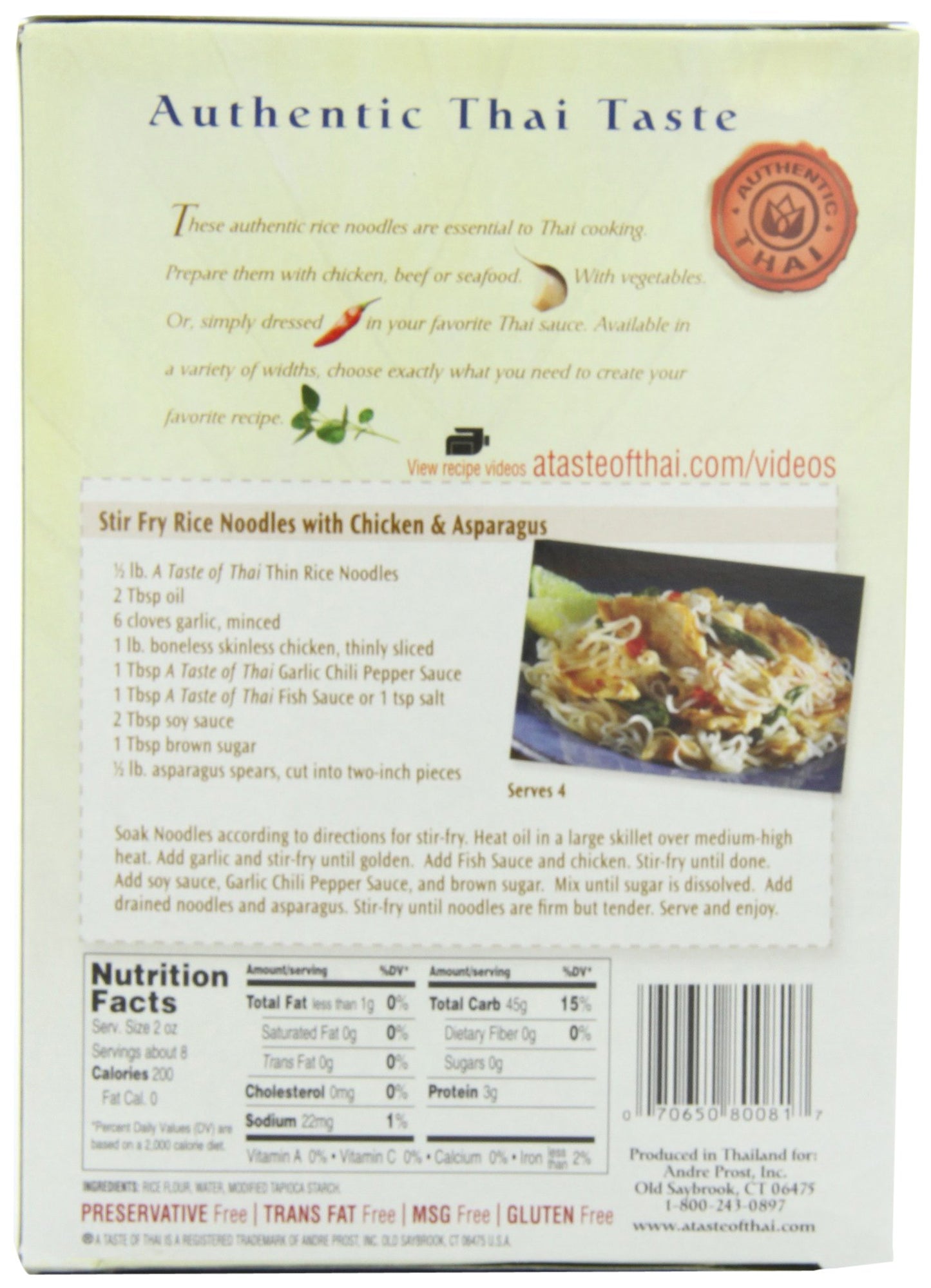 A Taste Of Thai Thin Rice Noodles - 16Oz Pack Of 6 | Made Of Jasmine Rice | Use In Stir-Fries Soups & Stews | Great Side Dish Or Vegan Meal | Gluten-Free | No Preservatives | No Trans Fats | No Msg