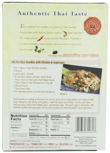 A Taste Of Thai Thin Rice Noodles - 16Oz Pack Of 6 | Made Of Jasmine Rice | Use In Stir-Fries Soups & Stews | Great Side Dish Or Vegan Meal | Gluten-Free | No Preservatives | No Trans Fats | No Msg