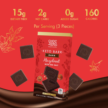 Choczero Keto Bark, Dark Chocolate Hazelnut With Sea Salt, Sugar Free, Low Carb, No Sugar Alcohols, No Artificial Sweeteners, Al