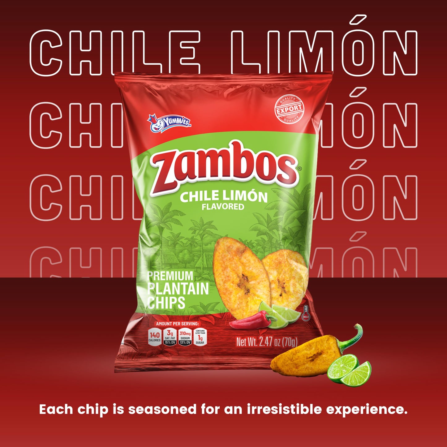 Zambos Plantain Chips, Chile Limon Flavor, 2.47 Oz (Pack of 8)
