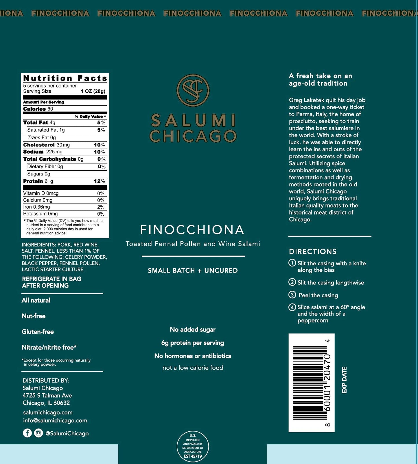 Salumi Chicago Artisan Salami Variety - Uncured, Gluten Free, Keto Snack - 4 x 5.3 oz. Soppressata, Finocchiona, Chorizo