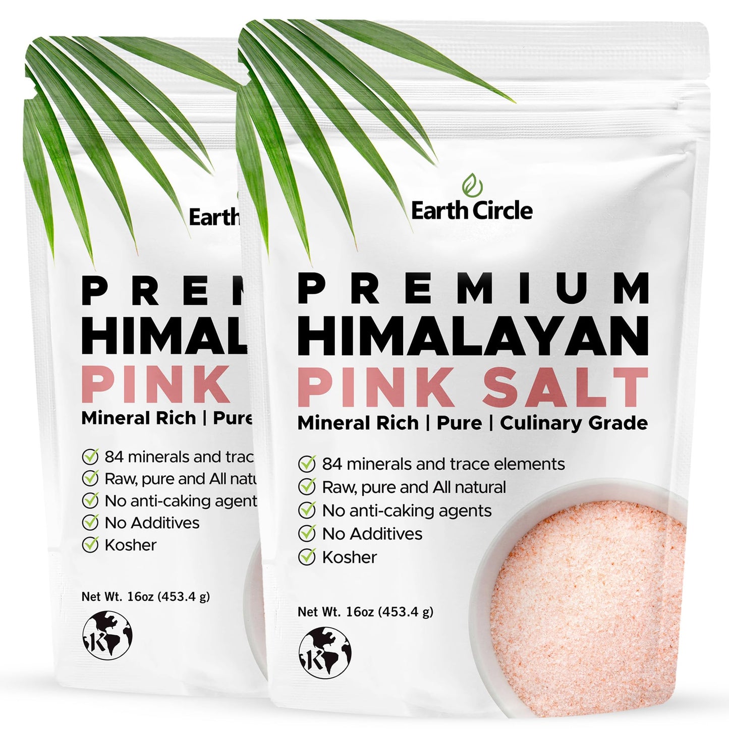 Earth Circle Organics Himalayan Pink Fine Grain Salt, Culinary Grade, 2 Pounds, All Natural, Certified Kosher