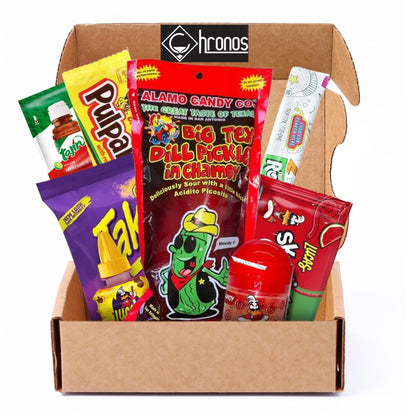 Chamoy Pickle Kit by CHRONOS 9 Piece Kit includes Alamo Big Tex Chamoy pickle, Skwinkles Watermelon Flavor, Lucas Gusano (tamari