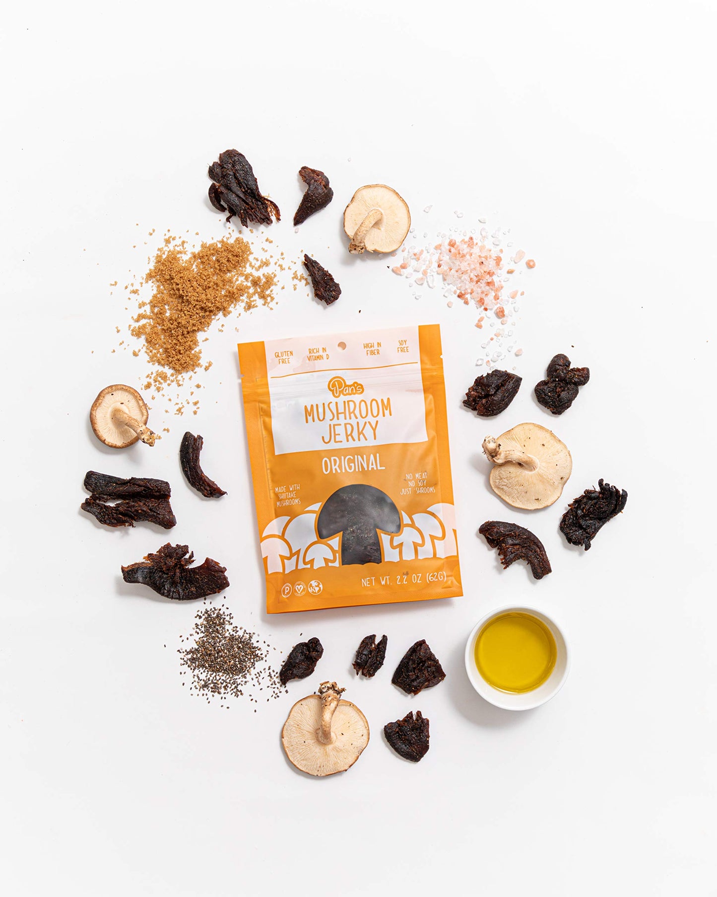 Pan s Mushroom Jerky, Vegan Snacks, Dried Mushrooms Shiitake, Plant based Jerky, Meatless Jerky, Gluten Free, High in Fiber, wi