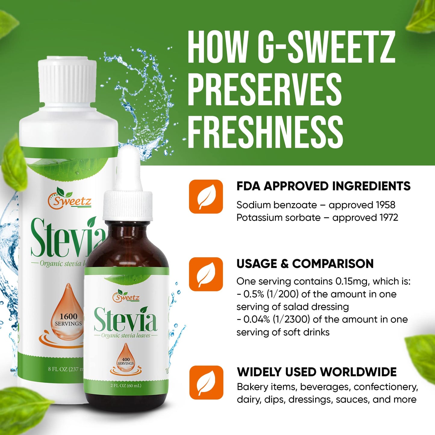 G-Sweetz Liquid Stevia Drops - Made From Reb-D Rich Organic Stevia Extract - Concentrated Liquid Stevia Sweetener For Drinks, Fo