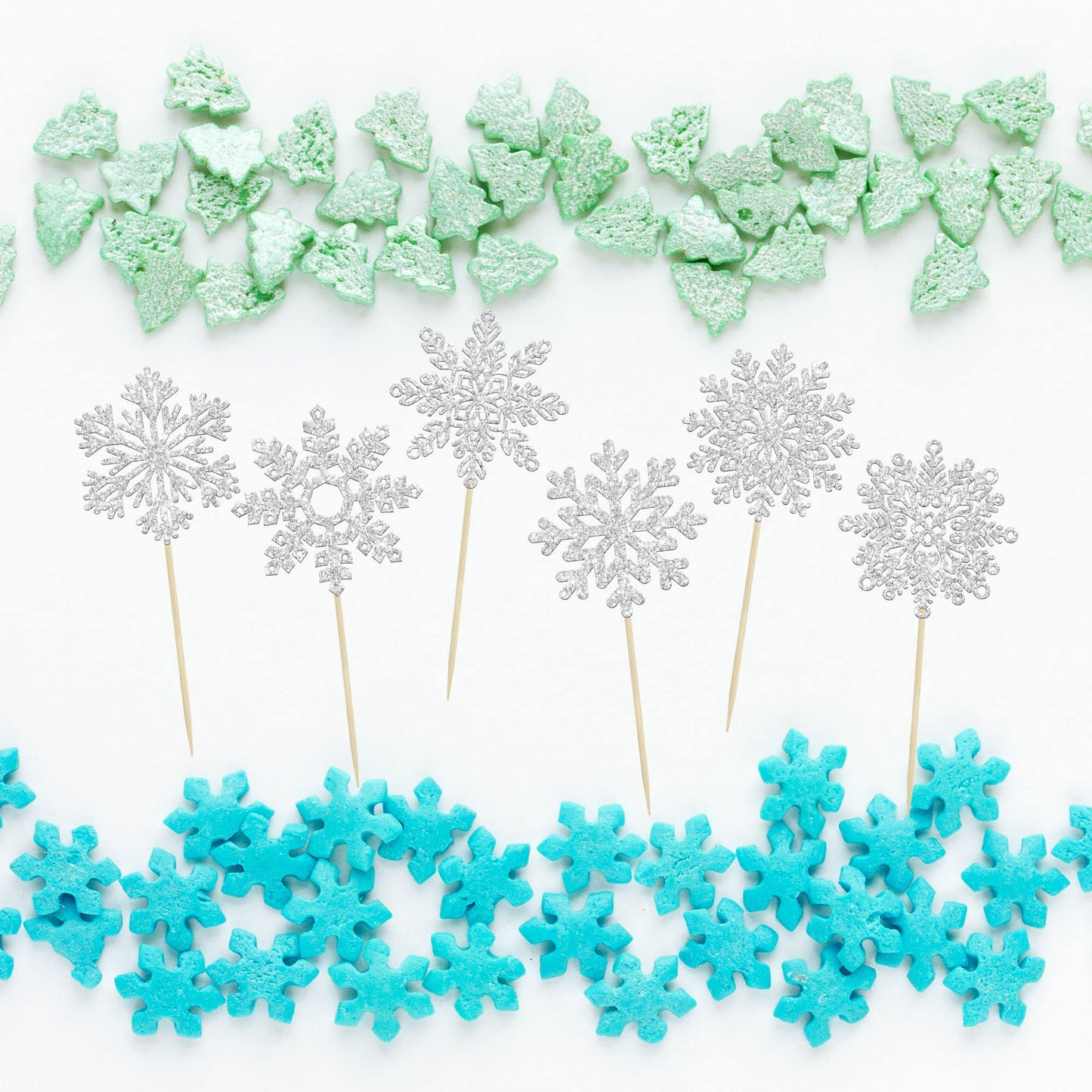 Gyufise 36Pcs Snowflake Cupcake Toppers Glitter Winter Frozen Theme Snowflake Cupcake Picks For Winter Wonderland Baby Shower Ki