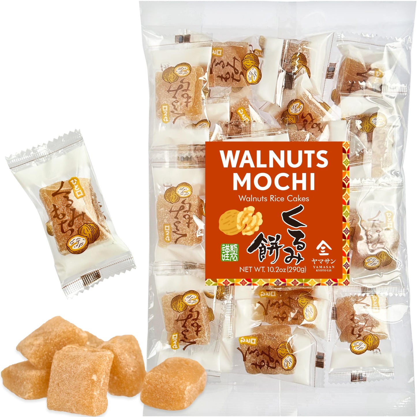 YAMASAN KYOTO UJI Japanese Walnuts Mochi Candies, Japanese Traditional Nostalgic Sweets,Soft, Chewy and Mild Taste, Individually