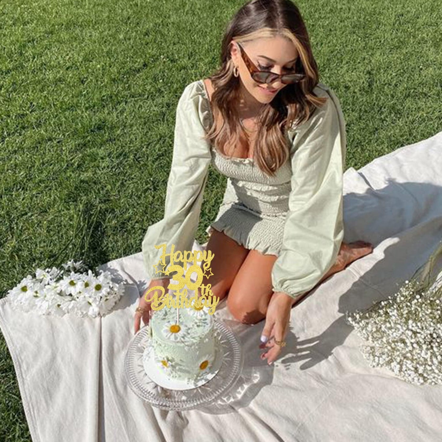 YCTHUNFISH 30th Birthday Cake Topper, Glitter Heart & Star Design, Gold, Paper, Party Supplies