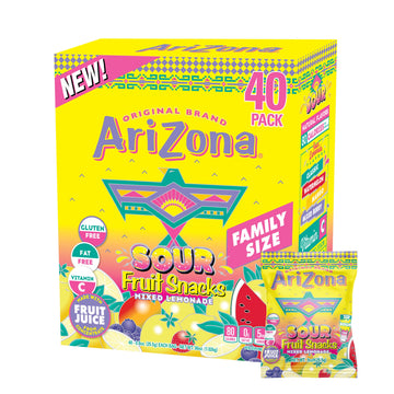 AriZona Sour Lemonade Fruit Snacks, Sour Lemonade - 0.9 oz, 40 count Box