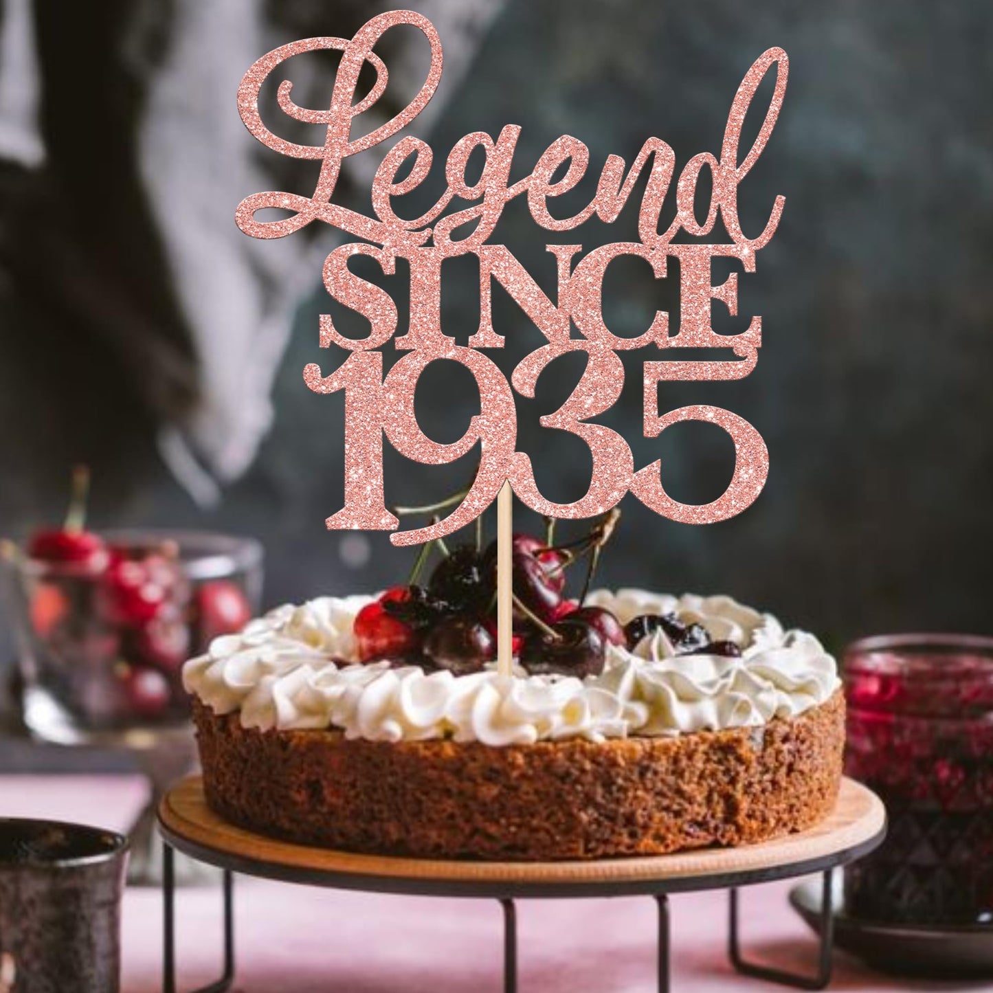 Rssta i Cake Topper Glitter Legend Since 1935, Rose Gold, Model XM310, for 90th Birthday and Wedding Anniversary Party Decorations