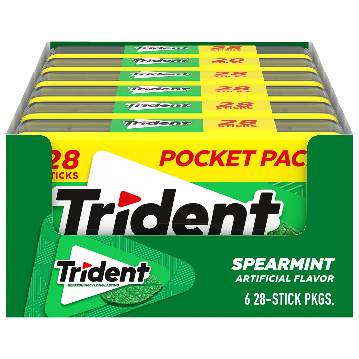 Trident Spearmint Sugar-Free Chewing Gum, 28 Pieces per Pack, 6 Pocket Packs, Green