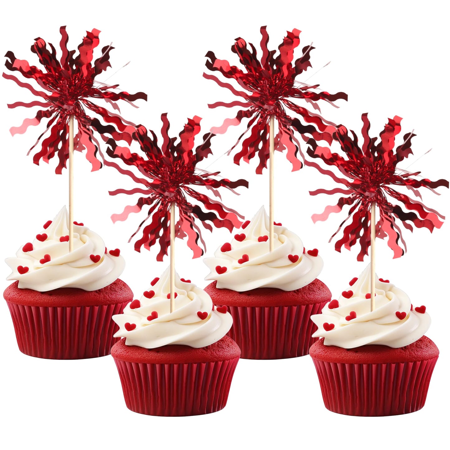 30 Pcs Foil Celebration Item Cupcake Toppers Sparkle Tinsel Cupcake Picks Happy Birthday Cake Toppers Drink Stirrers Mixed Flavor Food Fruit Toothpicks For Baby Shower Birthday Party Decorations Supplies Red