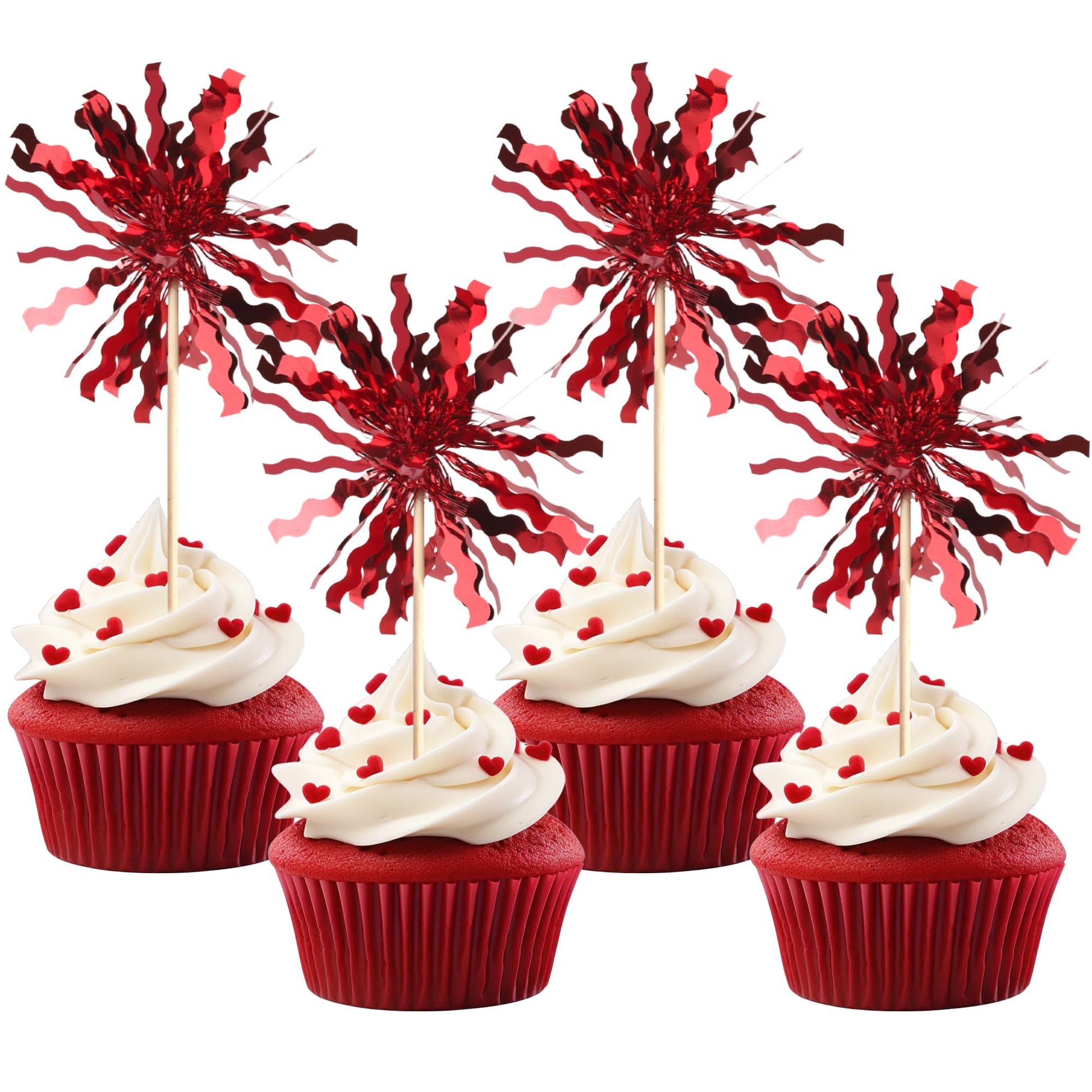 30 Pcs Foil Celebration Item Cupcake Toppers Sparkle Tinsel Cupcake Picks Happy Birthday Cake Toppers Drink Stirrers Mixed Flavor Food Fruit Toothpicks For Baby Shower Birthday Party Decorations Supplies Red