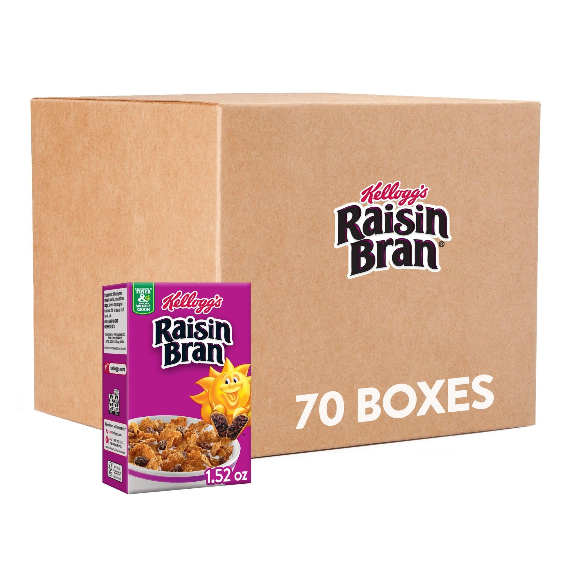 Kelloggs Raisin Bran Breakfast Cereal, Original, 1.52oz (70 Count), Model 3800021942
