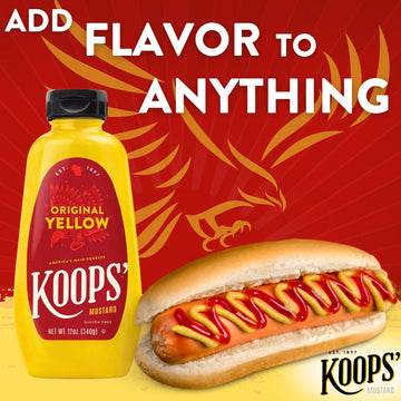 KOOPS Original Yellow Mustard, Gourmet, Gluten-Free, Kosher, 12 Oz, Pack of 4